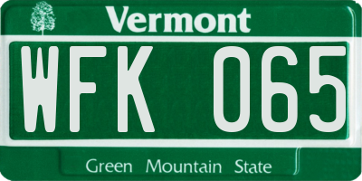 VT license plate WFK065