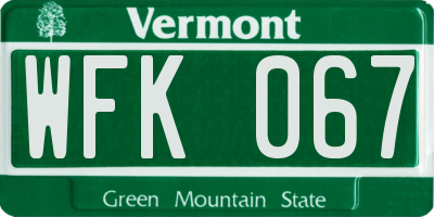 VT license plate WFK067