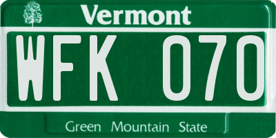 VT license plate WFK070