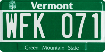 VT license plate WFK071