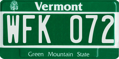 VT license plate WFK072