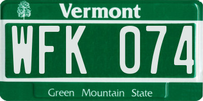 VT license plate WFK074