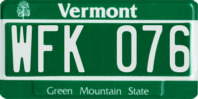 VT license plate WFK076