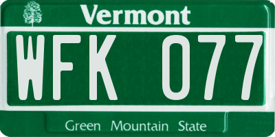 VT license plate WFK077