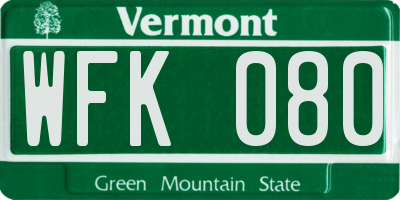 VT license plate WFK080