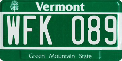 VT license plate WFK089