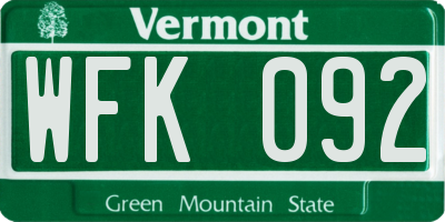 VT license plate WFK092