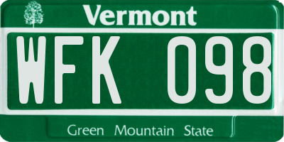 VT license plate WFK098