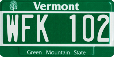 VT license plate WFK102