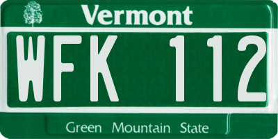 VT license plate WFK112