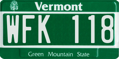 VT license plate WFK118