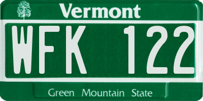 VT license plate WFK122