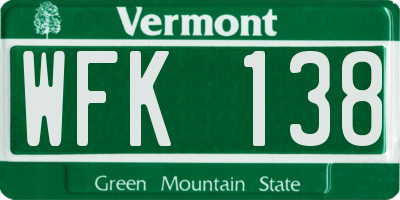 VT license plate WFK138
