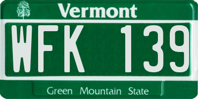 VT license plate WFK139