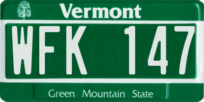 VT license plate WFK147