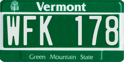 VT license plate WFK178
