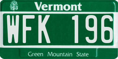 VT license plate WFK196