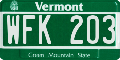 VT license plate WFK203