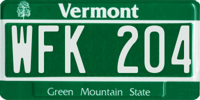 VT license plate WFK204