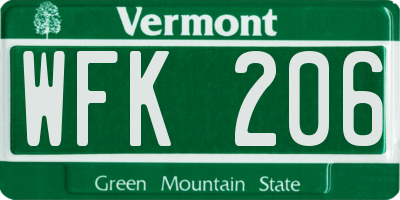 VT license plate WFK206