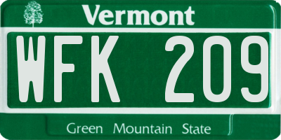 VT license plate WFK209