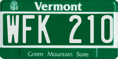 VT license plate WFK210