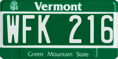VT license plate WFK216