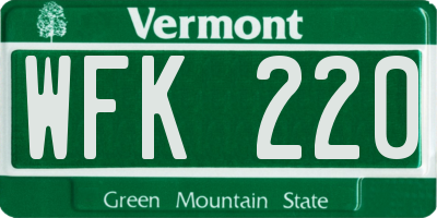 VT license plate WFK220