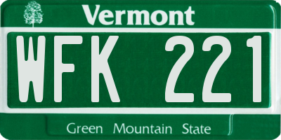 VT license plate WFK221