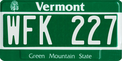 VT license plate WFK227