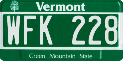 VT license plate WFK228