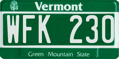 VT license plate WFK230