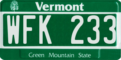 VT license plate WFK233