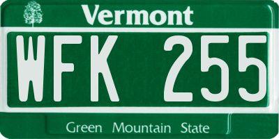 VT license plate WFK255