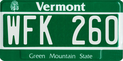 VT license plate WFK260