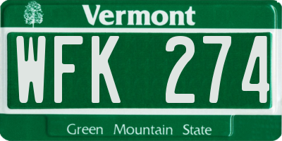 VT license plate WFK274