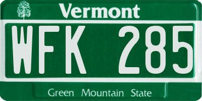 VT license plate WFK285