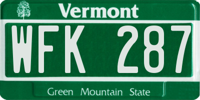 VT license plate WFK287