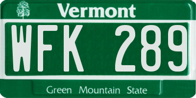 VT license plate WFK289