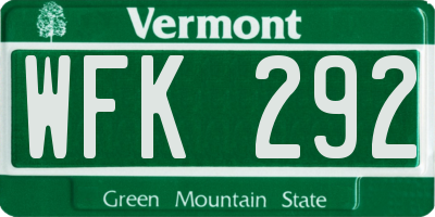 VT license plate WFK292