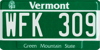 VT license plate WFK309