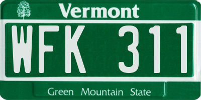 VT license plate WFK311