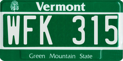 VT license plate WFK315