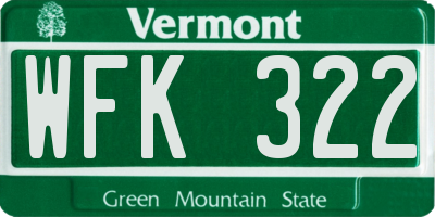VT license plate WFK322