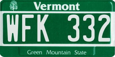 VT license plate WFK332