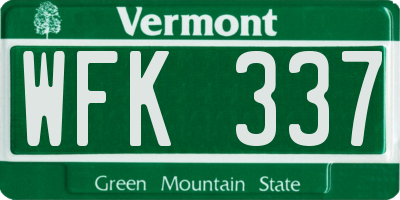 VT license plate WFK337