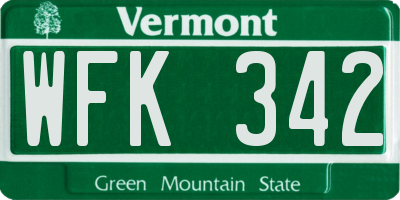 VT license plate WFK342