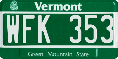 VT license plate WFK353