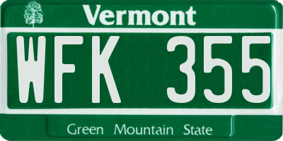 VT license plate WFK355