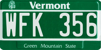 VT license plate WFK356